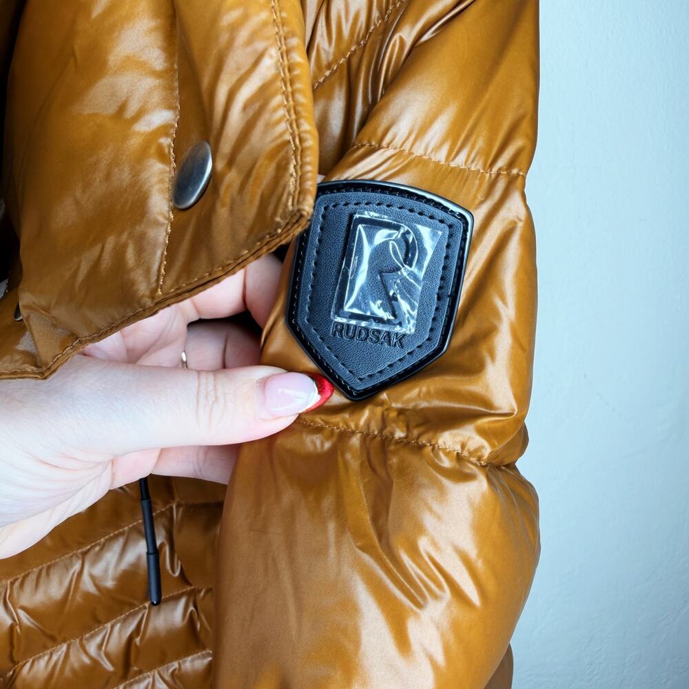 NWT Rudsak Malaya Dark Caramel Regular Length Lightweight Belted Puffer Jacket S - Picture 13 of 16